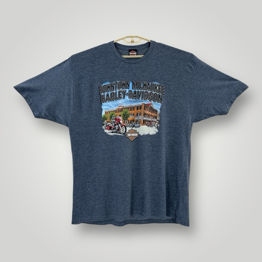 Harley-Davidson Downtown Milwaukee T-Shirt Mens 3XL Blue Graphic Biker Tee